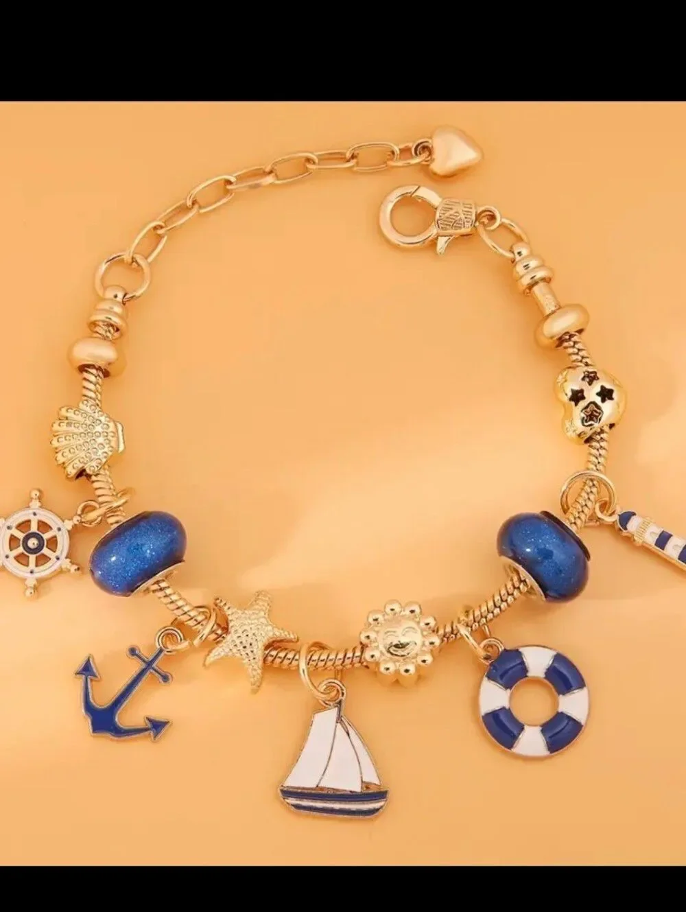 Gold Plated Sailing Water Sailboat Themed Charm Bracelet